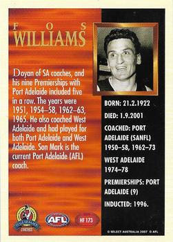 2007 Select AFL Supreme - Hall of Fame Series 3 #HF173 Fos Williams Back